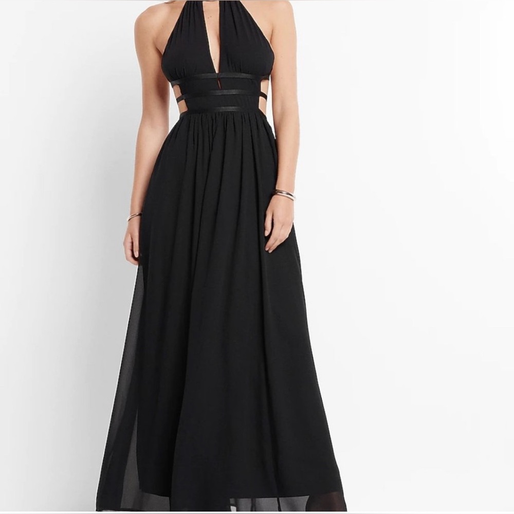 EXPRESS Halter Cutout Plunge Maxi Dress